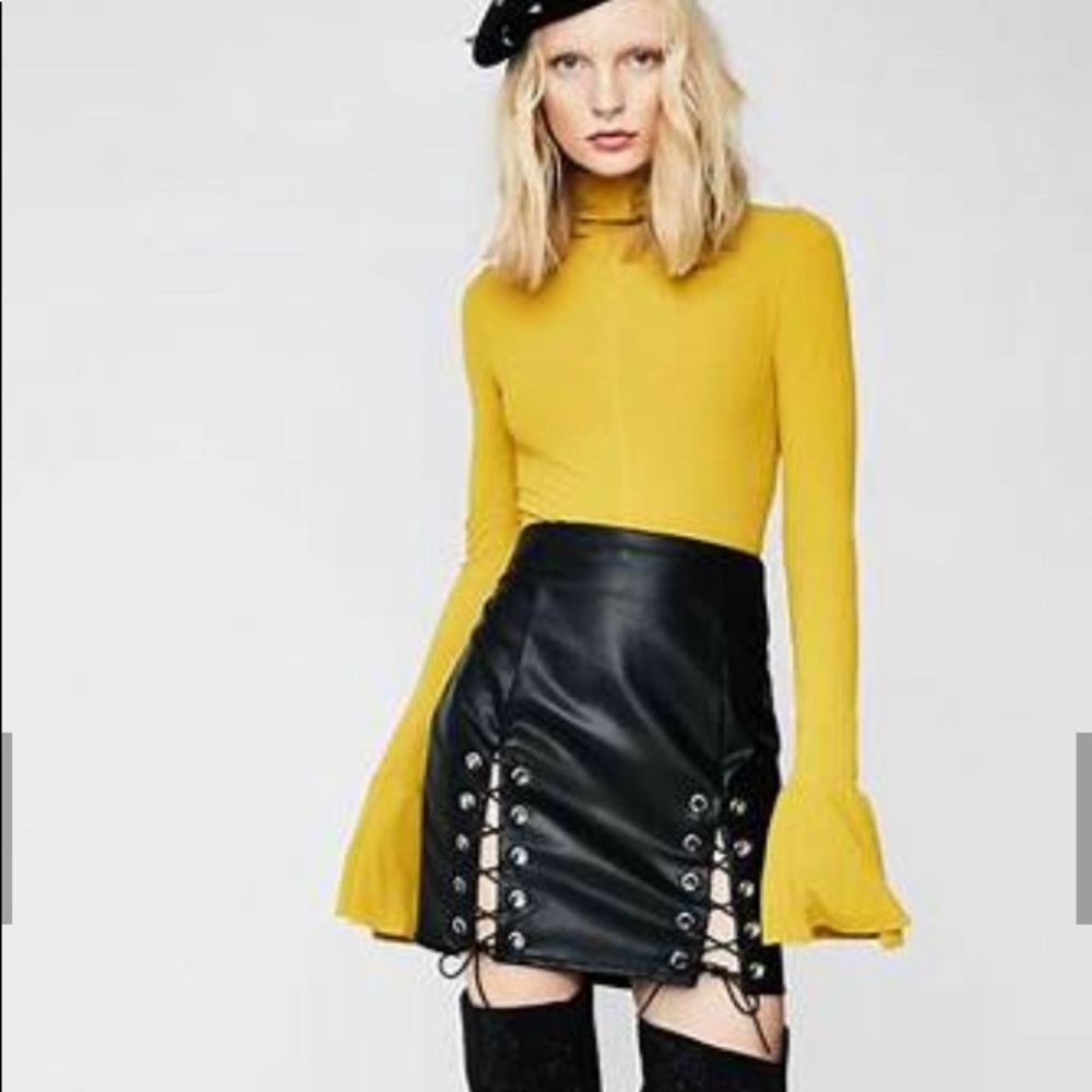 I.AM.GIA Black Lace-Up Faux Leather Pencil Skirt